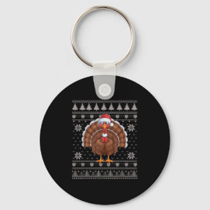 Funny Turkey Ugly Christmas Sweater Santa Xmas Pjs Key Ring