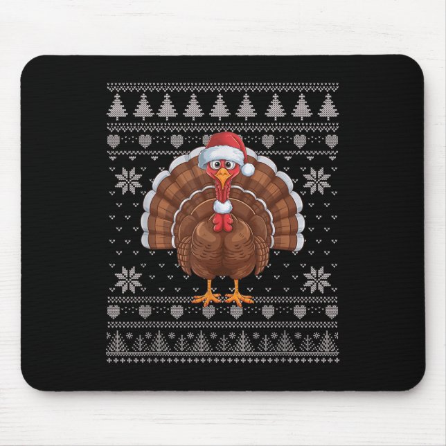 Funny Turkey Ugly Christmas Sweater Santa Xmas Pjs Mouse Mat (Front)