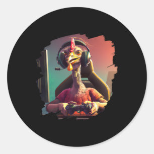 Funny Turkey Video Game Gamer Thanksgiving Turkey Classic Round Sticker