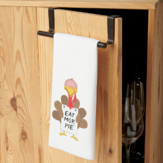 Funny Turkey with Eat More Pie Sign Tea Towel
