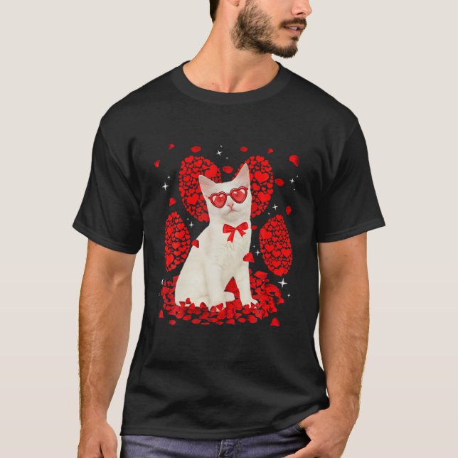 Funny Turkish Angora Cat Valentine Paw Heart Cat L T-Shirt (Front)