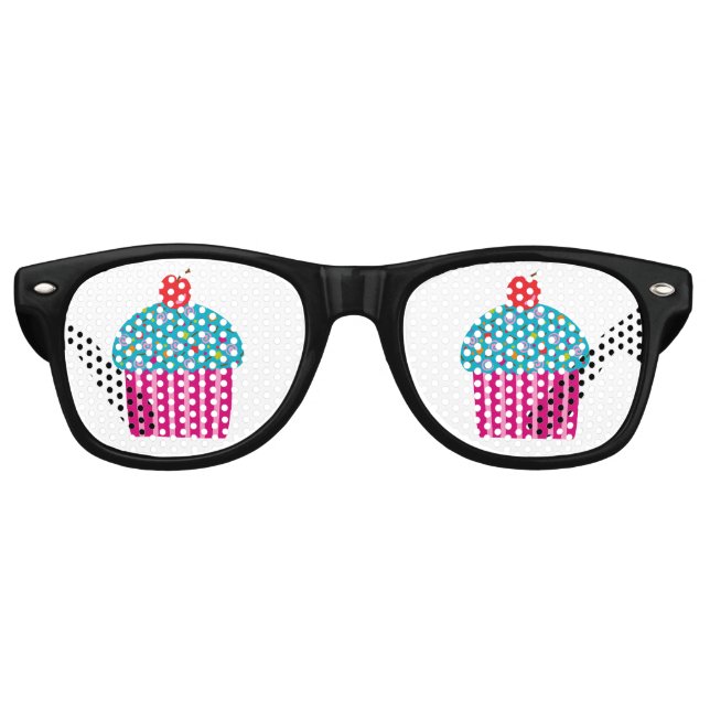 Funny Turquoise and Pink Cupcake w/ Cherry Novelty Retro Sunglasses (Front)