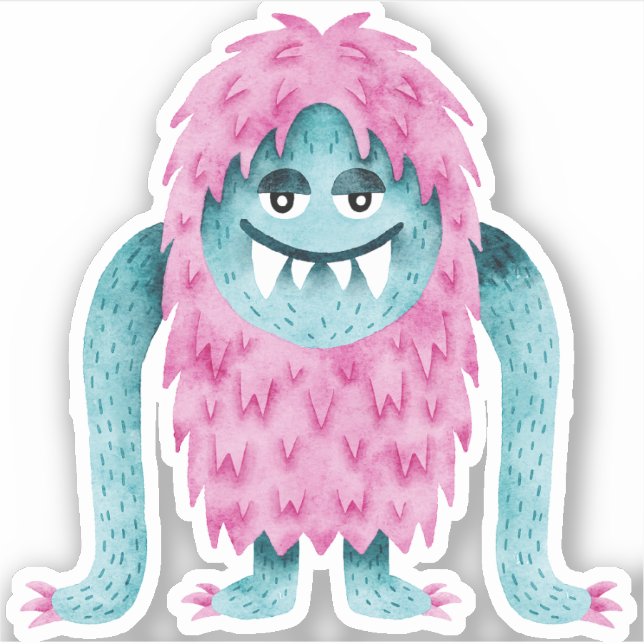 Funny Turquoise and Pink Monster with Big Arms (Front)