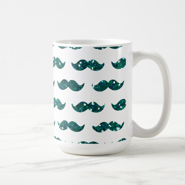 Funny Turquoise Glitter Moustache Pattern Printed Coffee Mug (Right)