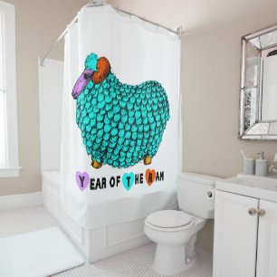Funny Turquoise Ram Chinese Year Zodiac Shower C Shower Curtain