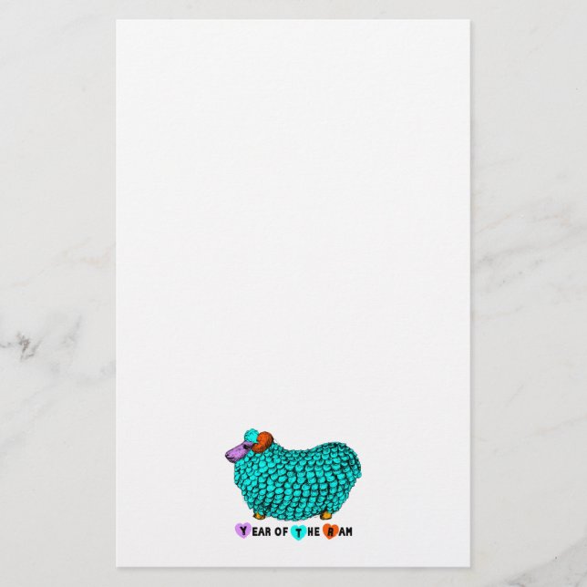 Funny Turquoise Ram Chinese Year Zodiac Stationery (Front)