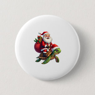 Funny Turtle Christmas Santa Riding Sea Turtle Xma 6 Cm Round Badge