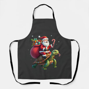 Funny Turtle Christmas Santa Riding Sea Turtle Xma Apron