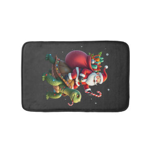 Funny Turtle Christmas Santa Riding Sea Turtle Xma Bath Mat