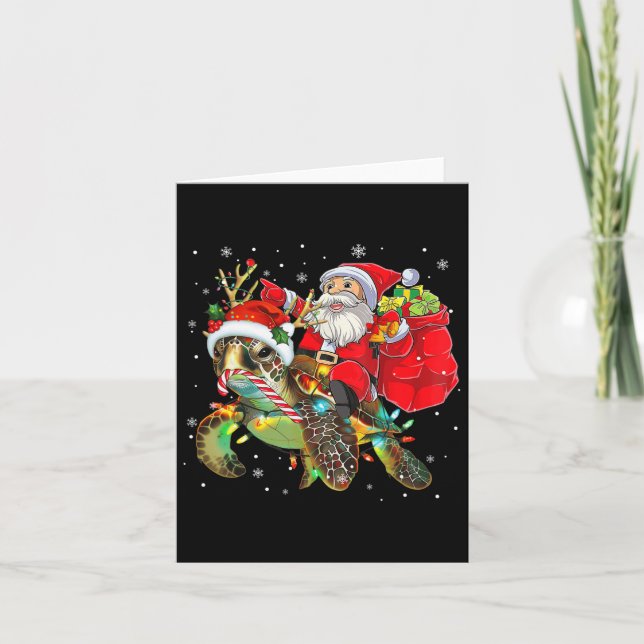 Funny Turtle Christmas Santa Riding Sea Turtle Xma Card (Front)