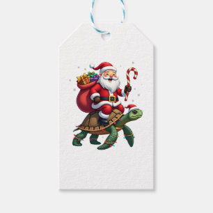Funny Turtle Christmas Santa Riding Sea Turtle Xma Gift Tags