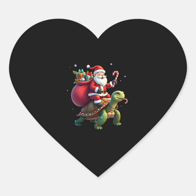 Funny Turtle Christmas Santa Riding Sea Turtle Xma Heart Sticker (Front)