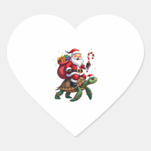 Funny Turtle Christmas Santa Riding Sea Turtle Xma Heart Sticker