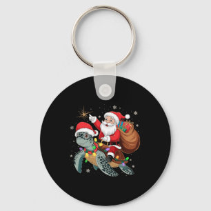 Funny Turtle Christmas Santa Riding Sea Turtle Xma Key Ring
