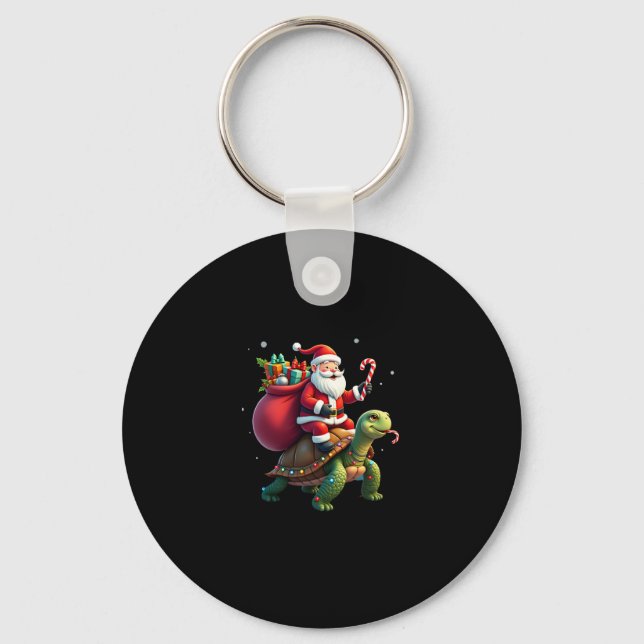 Funny Turtle Christmas Santa Riding Sea Turtle Xma Key Ring (Front)