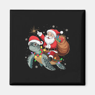 Funny Turtle Christmas Santa Riding Sea Turtle Xma Magnet