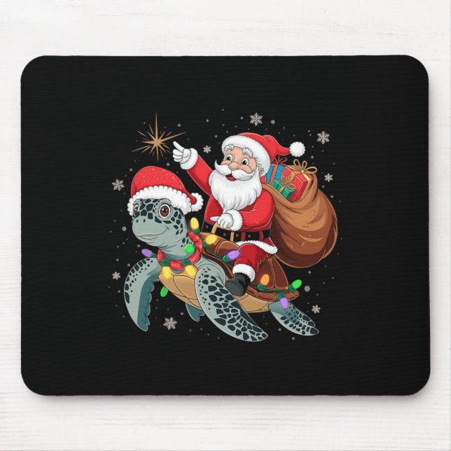 Funny Turtle Christmas Santa Riding Sea Turtle Xma Mouse Mat (Front)