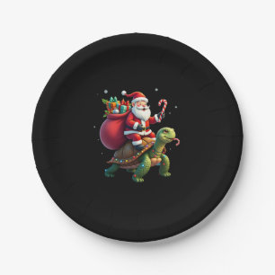 Funny Turtle Christmas Santa Riding Sea Turtle Xma Paper Plate