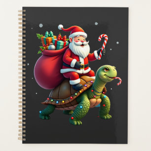 Funny Turtle Christmas Santa Riding Sea Turtle Xma Planner