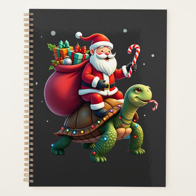 Funny Turtle Christmas Santa Riding Sea Turtle Xma Planner (Front)