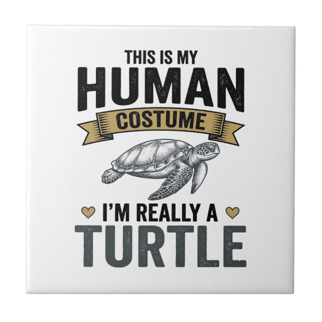 Funny Turtle Costume Vintage Engraving Design_1 Tile (Front)