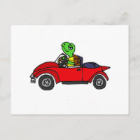 Funny Turtle Driving Red Convertible Car