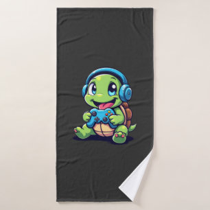 Funny Turtle Gamer Gaming Turtles Video Game (1) Bath Towel