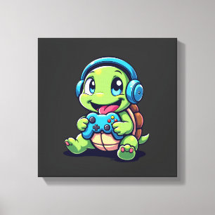 Funny Turtle Gamer Gaming Turtles Video Game (1) Canvas Print