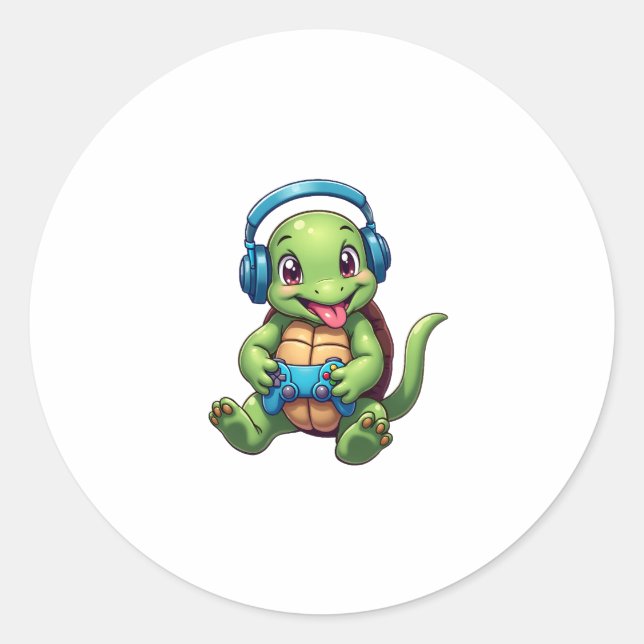 Funny Turtle Gamer Gaming Turtles Video Game (1) Classic Round Sticker (Front)