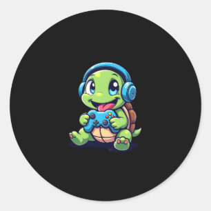 Funny Turtle Gamer Gaming Turtles Video Game (1) Classic Round Sticker