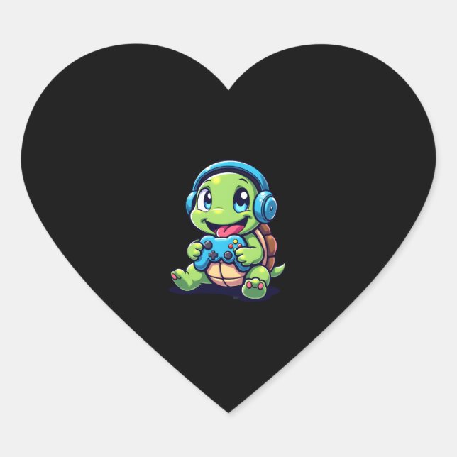 Funny Turtle Gamer Gaming Turtles Video Game (1) Heart Sticker (Front)