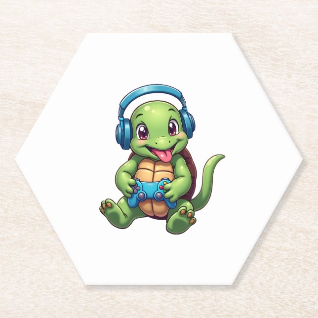 Funny Turtle Gamer Gaming Turtles Video Game (1) Paper Coaster (Front)