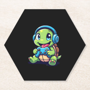 Funny Turtle Gamer Gaming Turtles Video Game (1) Paper Coaster