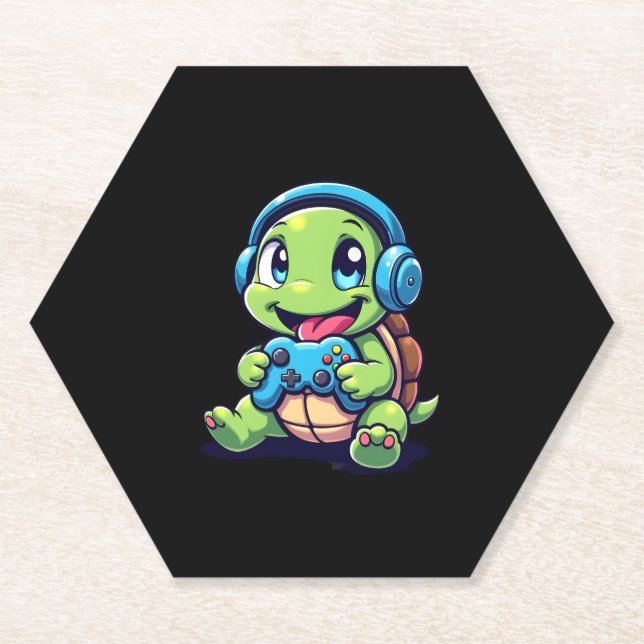 Funny Turtle Gamer Gaming Turtles Video Game (1) Paper Coaster (Front)
