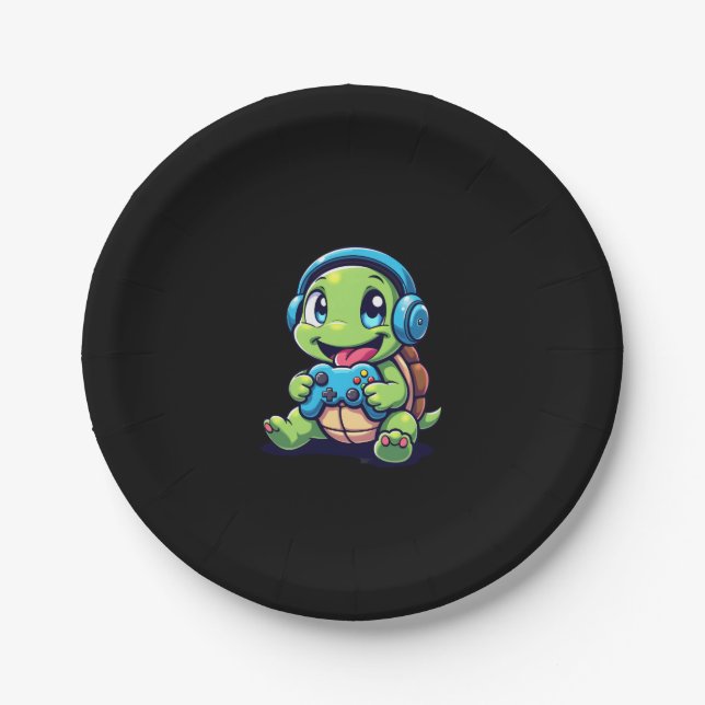 Funny Turtle Gamer Gaming Turtles Video Game (1) Paper Plate (Front)