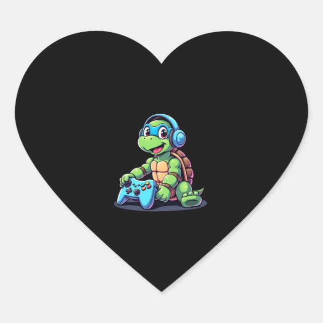 Funny Turtle Gamer Gaming Turtles Video Game (2) Heart Sticker (Front)