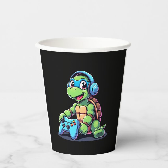 Funny Turtle Gamer Gaming Turtles Video Game (2) Paper Cups (Front)