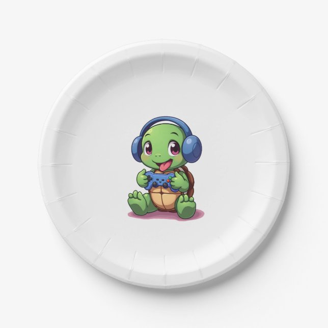 Funny Turtle Gamer Gaming Turtles Video Game (2) Paper Plate (Front)