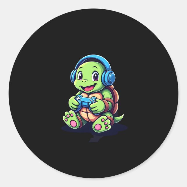Funny Turtle Gamer Gaming Turtles Video Game (3) Classic Round Sticker (Front)