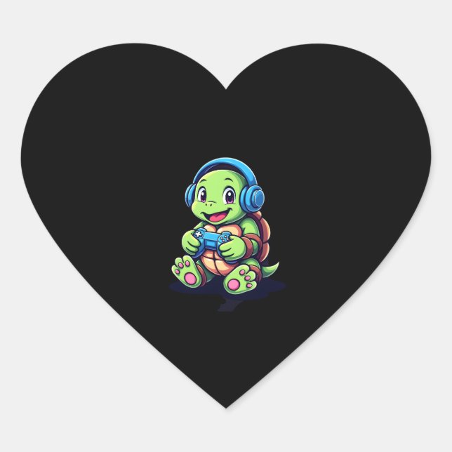 Funny Turtle Gamer Gaming Turtles Video Game (3) Heart Sticker (Front)