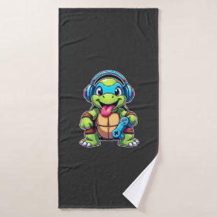 Funny Turtle Gamer Gaming Turtles Video Game (4) Bath Towel