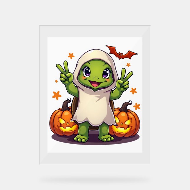 Funny Turtle Ghost Pumpkin Boo Halloween Kids Mens Acrylic Sign (Front)