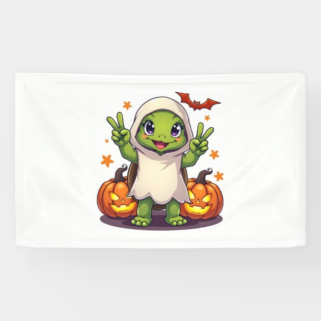 Funny Turtle Ghost Pumpkin Boo Halloween Kids Mens Banner (Horizontal)