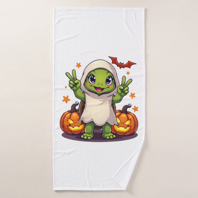 Funny Turtle Ghost Pumpkin Boo Halloween Kids Mens Bath Towel (Bath Towel)