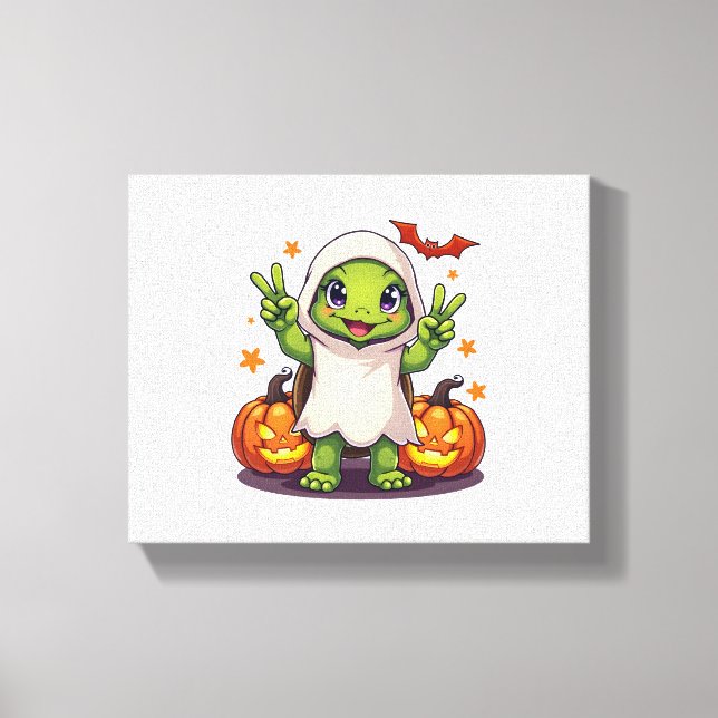 Funny Turtle Ghost Pumpkin Boo Halloween Kids Mens Canvas Print (Front)