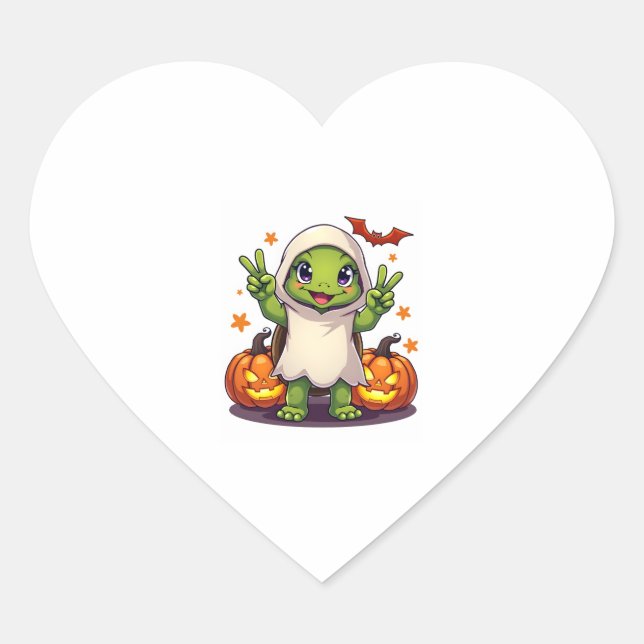 Funny Turtle Ghost Pumpkin Boo Halloween Kids Mens Heart Sticker (Front)