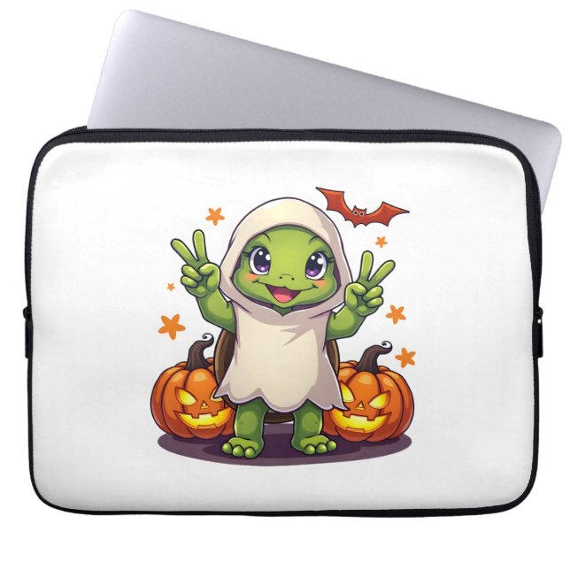 Funny Turtle Ghost Pumpkin Boo Halloween Kids Mens Laptop Sleeve (Front)