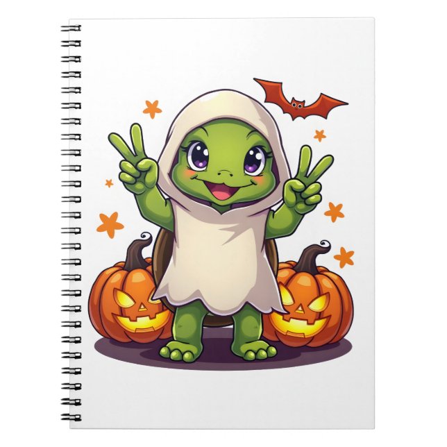 Funny Turtle Ghost Pumpkin Boo Halloween Kids Mens Notebook (Front)