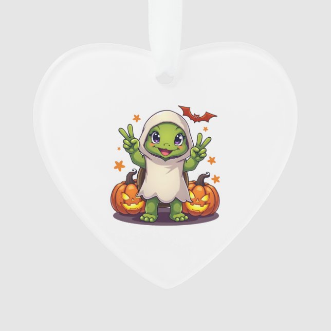 Funny Turtle Ghost Pumpkin Boo Halloween Kids Mens Ornament (Front)