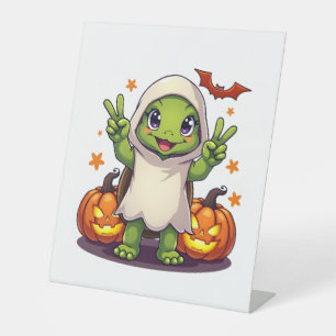 Funny Turtle Ghost Pumpkin Boo Halloween Kids Mens Pedestal Sign